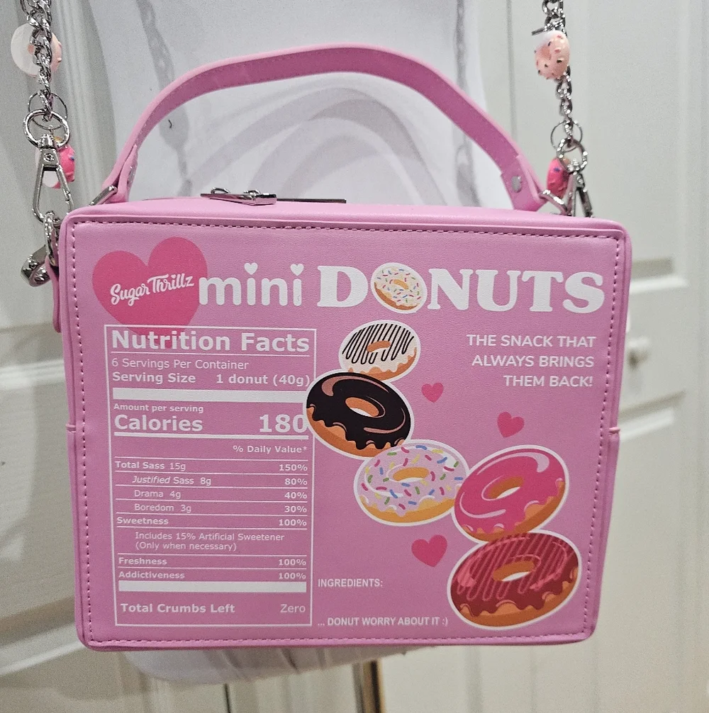 Dolls Kill Sugar Thrillz Donut Looking Like A Snack Crossbody Bag Pink Purse 💗 - Picture 4 of 16